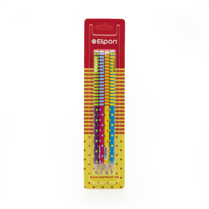 مداد مشکی الیپون طرح POLKA کد 8101640 بسته 4 عددی