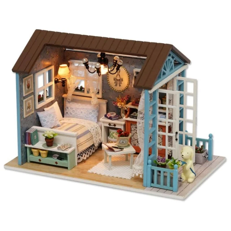 کیت ساختنی 500 تکه ناب سل مدل پازل خانه مینیاتوری چوبی چراغدار سه بعدی A-8007 کد FOREST TIMES CUTEROOM DIY HOUSE DO IT YOURSELF