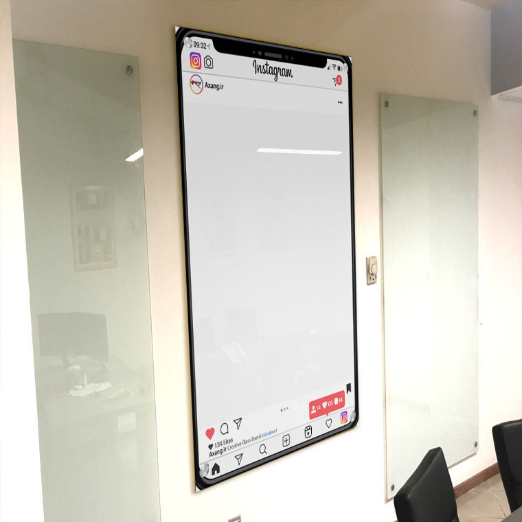 تخته وایت برد شیشه‌ ای عکسنگ طرح اینستاگرام مدل  AXANG-INSTA سایز 120x80 سانتی متر