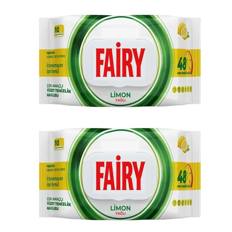 دستمال مرطوب همه کاره تمیزکننده سطوح فیری مدل Limon Yağlı دو بسته 10 عددی