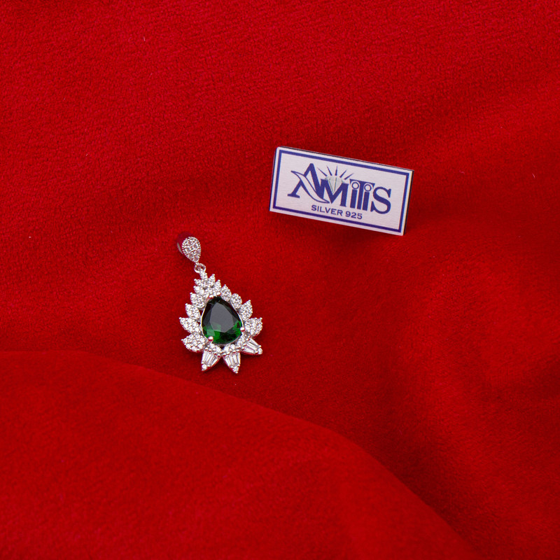 آویز گردنبند نقره زنانه آمیتیس مدل زمرد AMT-M144