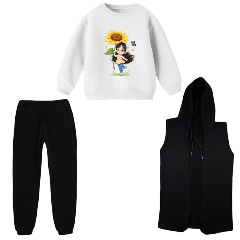 ست 3 تکه لباس راحتی بچگانه مدل آفتابگردون