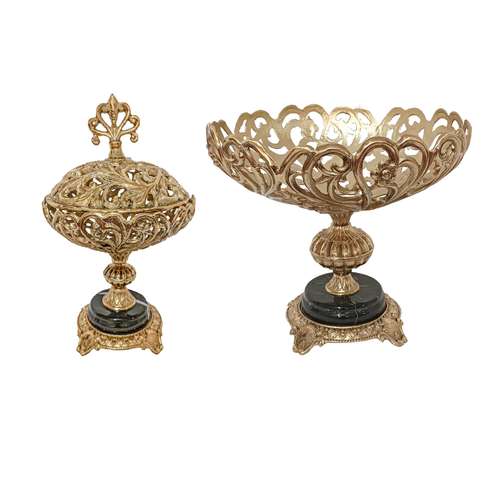 ظرف برنجی مدل پایه سنگی کد F- 4003 مجوعه 2 عددی