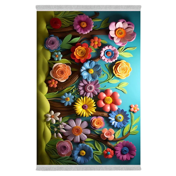 فرش پارچه‌ای دفه مدل فرشینه شانل مخمل ترک طرح فانتزی کد 90079