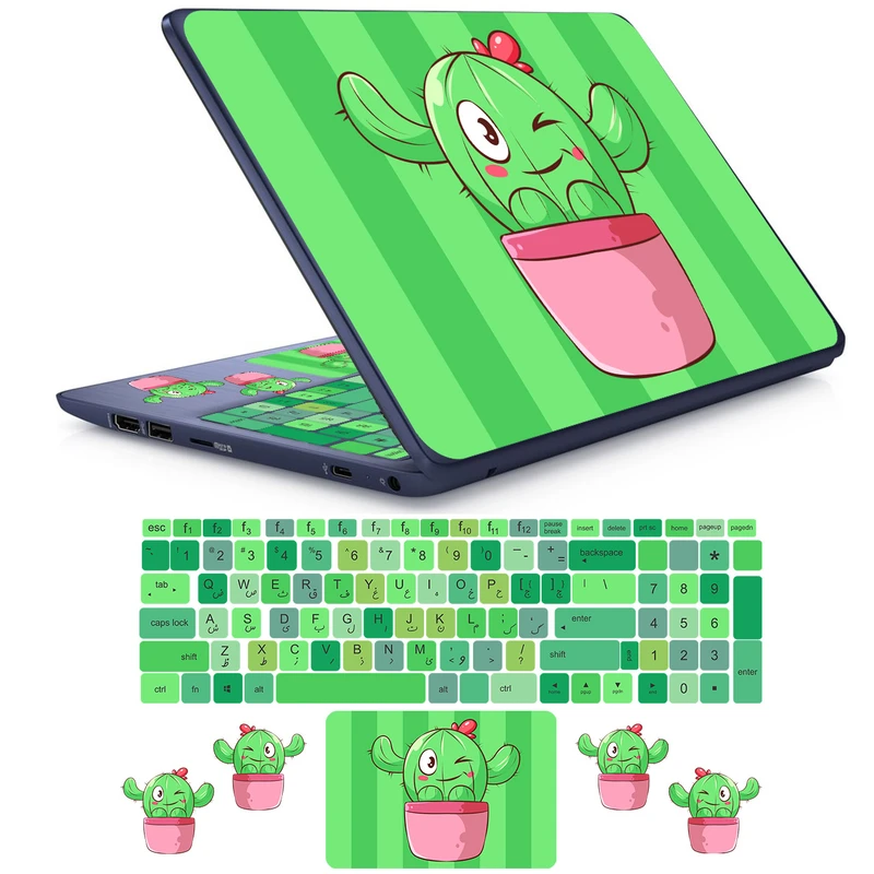 استیکر لپ تاپ راتیانا مدل cute cactus 01 مناسب برای لپ تاپ 15 تا 17 اینچ به همراه برچسب حروف فارسی کیبورد