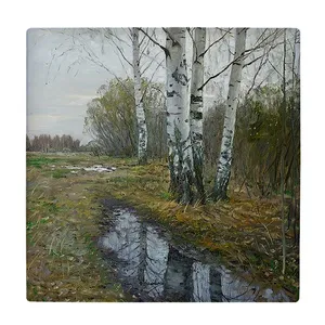 کاشی کارنیلا طرح نقاشی بیشه پاییزی مدل لوحی کد klh1835