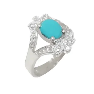 انگشتر نقره زنانه مدل نگین فیروزه نیشابوری کد 80