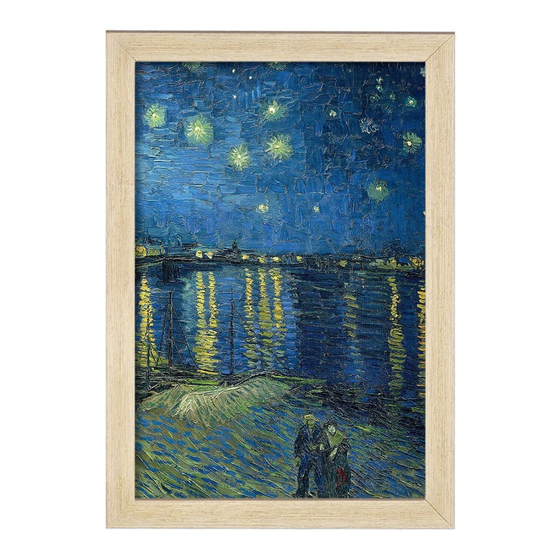 تابلو خندالو مدل نقاشی شب پر ستاره بر فراز رُن اثر ونسان ونگوگ کد 25474