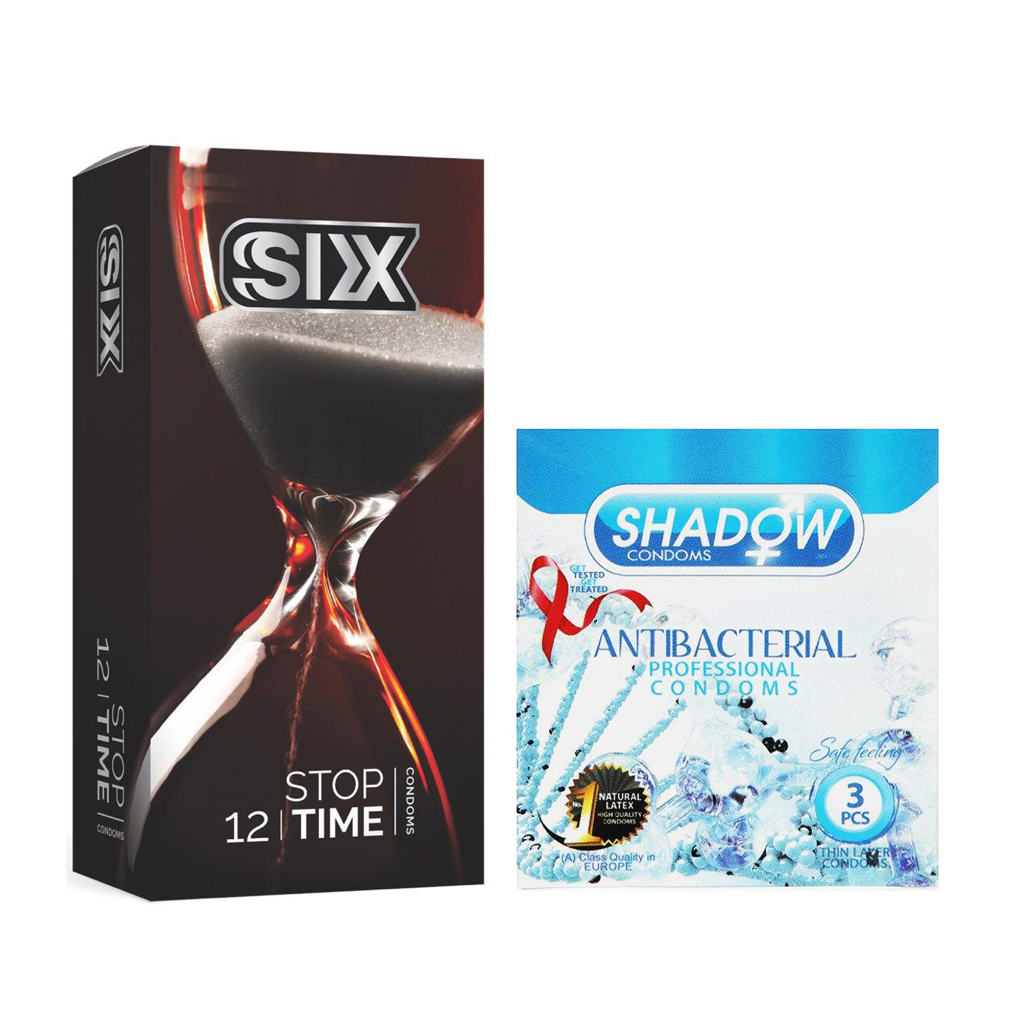  کاندوم سیکس مدل Stop Time بسته 12 عددی به همراه کاندوم شادو مدل Anti Bacterial بسته 3 عددی