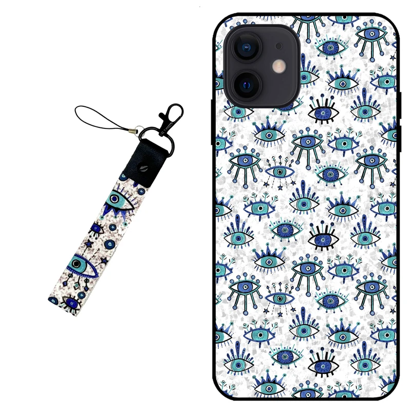 کاور مگافون طرح چشم نظر  مدل 6464 مناسب برای گوشی موبایل اپل iPhone 12 mini به همراه بند مچی 