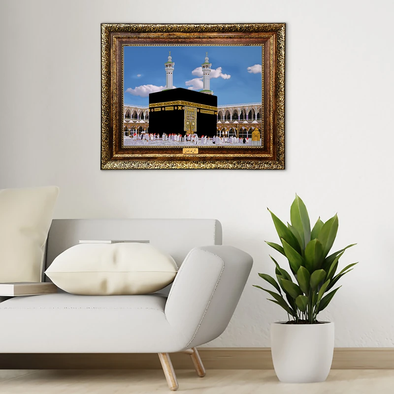 تابلو فرش ماشینی نقش نگار رضوی طرح کعبه کد 530KH