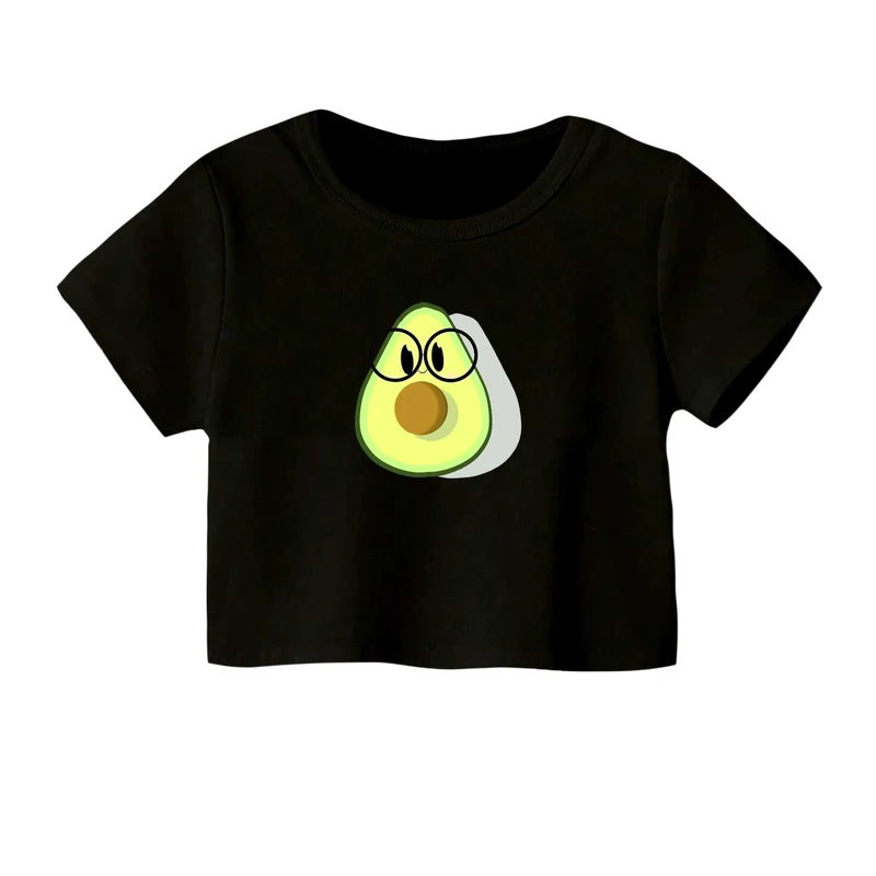 کراپ‌ تی‌شرت آستین کوتاه زنانه مدل آووکادو عینکی