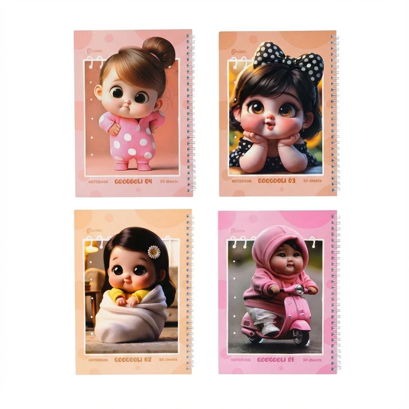 دفتر مشق ۵۰ برگ پالت طرح گوگولی سیمی گلاسه بسته ۴ عددی