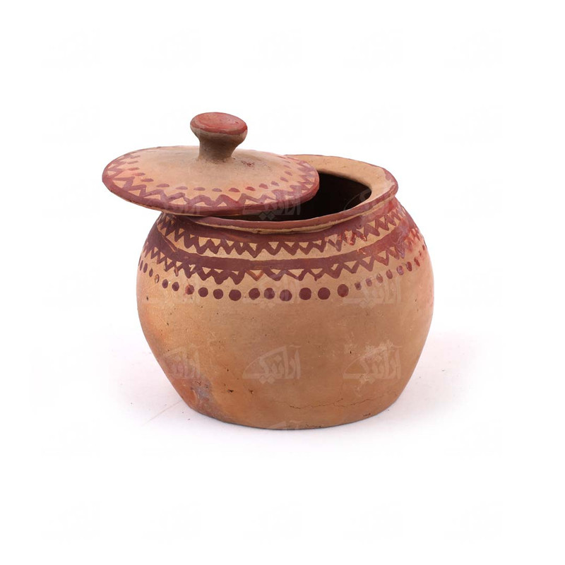 خمره سفالی آرانیک در دار ‎‎‎‎نقاشی با گلک‎ ‎‎طرح‎ ‎زیگزاگ‎ رنگ‎ ‎قهوه ای‎ مدل 1000600011