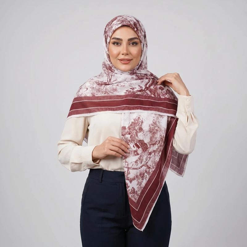 روسری زنانه مدل نخی مزونی دور دست دوز کد ana-8002