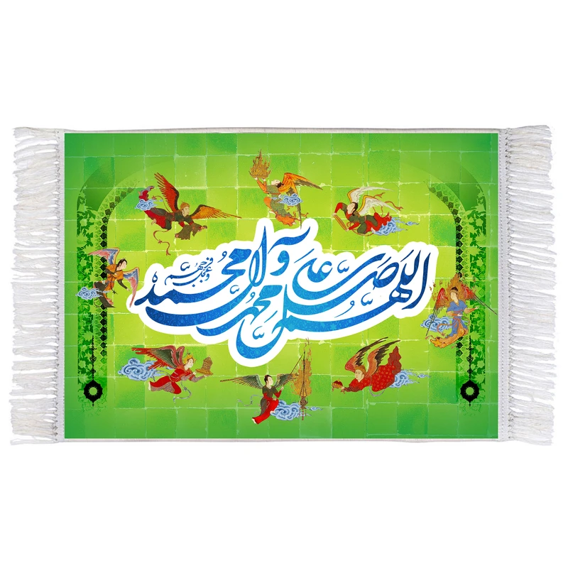 فرش ماشینی دیوارکوب اطلس آبی مدل صلوات کد T3969