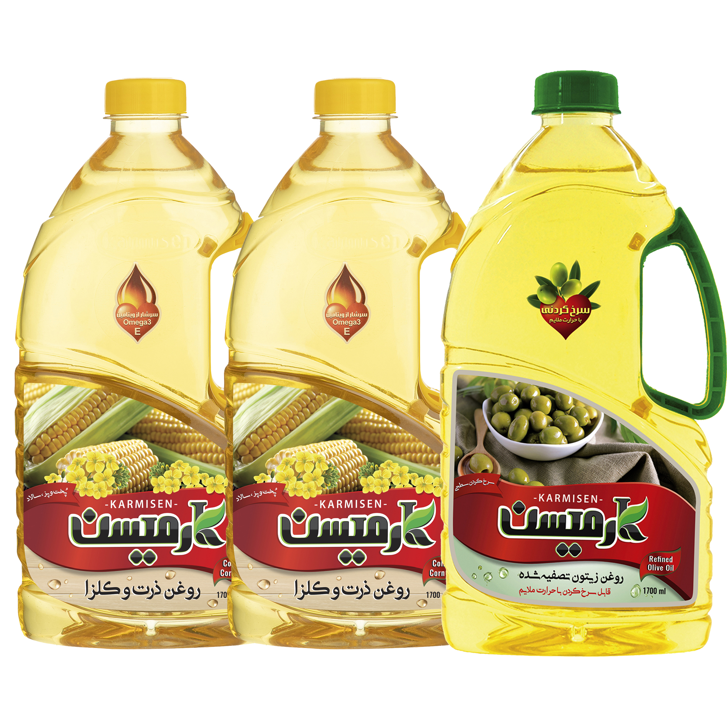 روغن زیتون تصفیه سرخ کردنی و روغن ذرت کانولا کارمیسن - 1.7 لیتر مجموعه 3 عددی