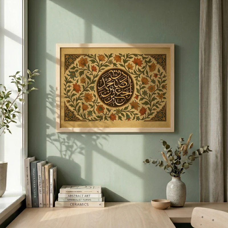 تابلو طرح شهادت امام صادق (ع) مدل G14353 فریم کرم روشن