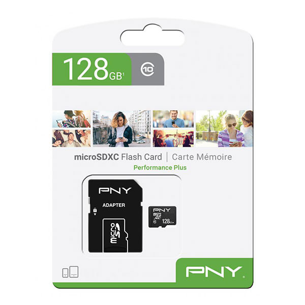 کارت حافظه microSD پی ان وای مدل PERFORMANCE PLUS کلاس 10 استاندارد HS سرعت 20MBps ظرفیت 128 گیگابایت به همراه آداپتور SD