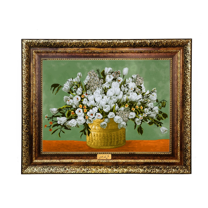 تابلو فرش ماشینی نقش نگار رضوی طرح گل کد 2417KH