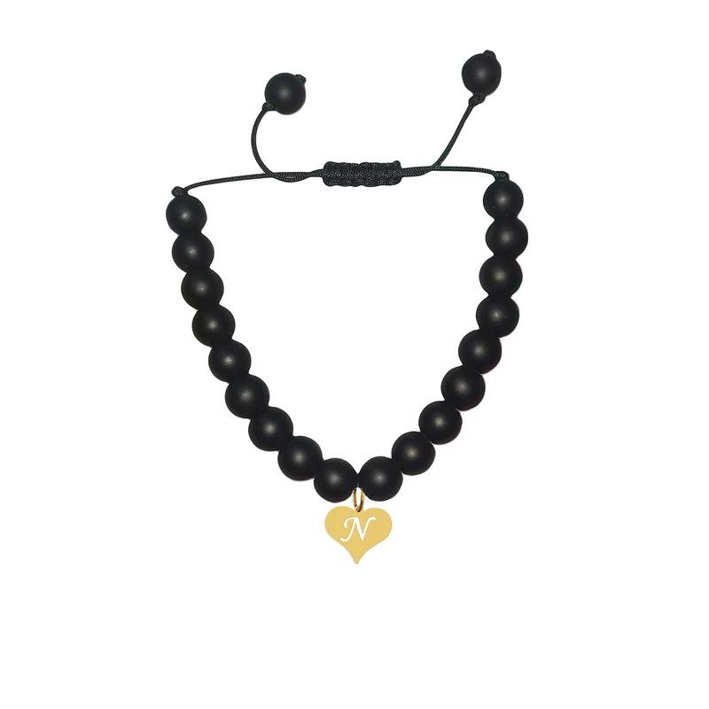 دستبند مهره ای زنانه هایکا مدل قلب و حرف N کد bd.h 242