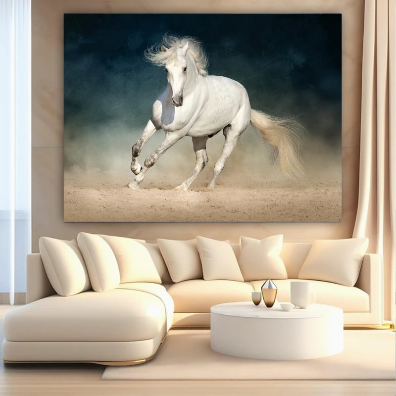 تابلو بوم طرح مخمل اسب سفید مدل باشکوه کد FP106553