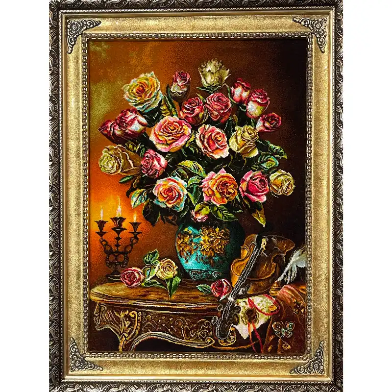 تابلو فرش دستباف مدل گل و گلدان کد 1500