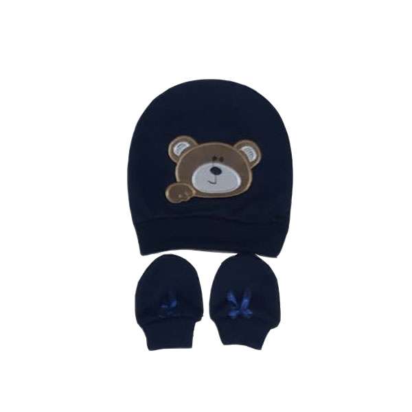 ست کلاه و دستکش نوزادی مدل خرس رنگ سرمه ای