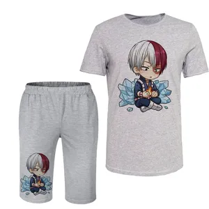 ست تی شرت و شلوارک مردانه مدل انیمه  کد 79 رنگ طوسی