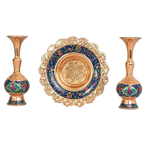 ست گلدان و بشقاب مسی مدل پرداز JPS11 مجموعه سه عددی 