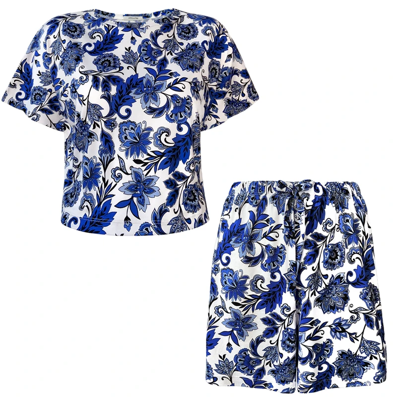 ست کراپ تی شرت و شلوارک زنانه افراتین مدل گل کد 6584