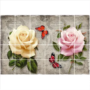 تایل سقفی طرح گل و پروانه کد 3D1691-24 سایز 60x60 سانتی متر مجموعه 24 عددی
