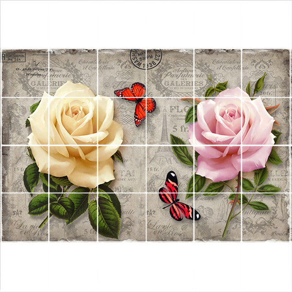 تایل سقفی طرح گل و پروانه کد 3D1691-24 سایز 60x60 سانتی متر مجموعه 24 عددی
