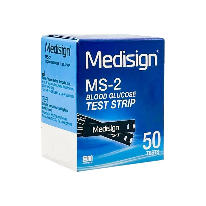 نوار تست قند خون مدیساین مدل ms-2 سازگار با دستگاه مدیساین mm1100 بسته 50 عددی