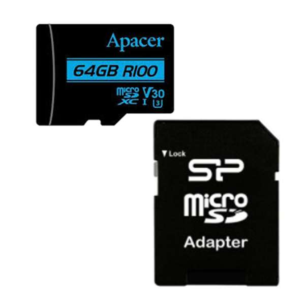کارت حافظه microSDXC اپیسر مدل RIOO کلاس 10 استاندارد UHS-I U3 سرعت 100MBps ظرفیت 64 گیگابایت به همراه آداپتور SD کارت حافظه microSDXC اپیسر مدل RIOO کلاس 10 استاندارد UHS-I U3 سرعت 100MBps ظرفیت 64 گیگابایت به همراه آداپتور SD