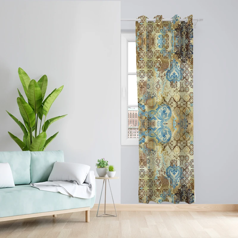پرده طرح سنتی مدل مخمل پانچی کد L 1015L L Z سایز 140x200 سانتی متر