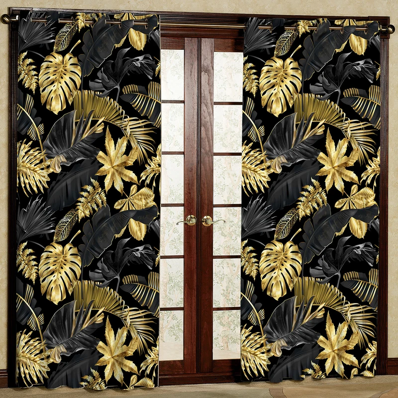  پرده بارمان دکور طرح برگ مدل هازان پانچی کد 4397 W سایز 140x280 سانتی متر