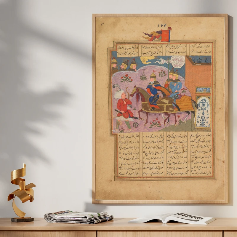 تابلو طرح نگاره‌ای از شاه‌نامه مدل G00194 فریم کرم روشن