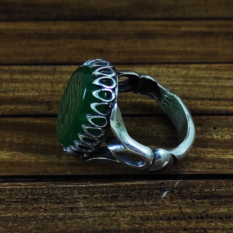 انگشتر نقره مردانه سلین کالا مدل عقیق سبز خطی طرح کد Mps-6