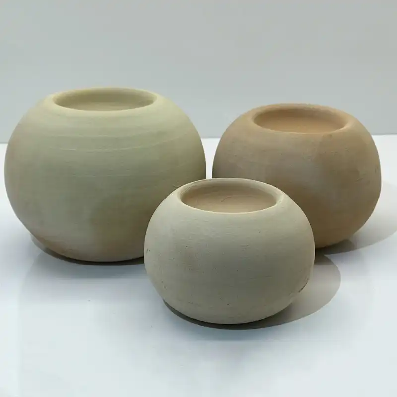 جا شمعی سفالی خام مدل توپی کد SH100 مجموعه سه عددی