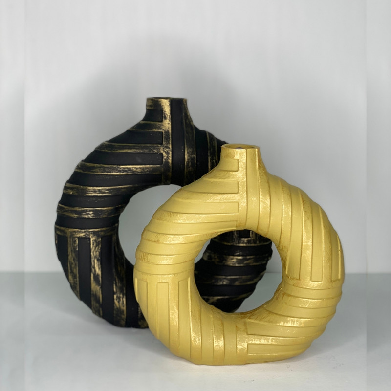 گلدان دکوری مدل دوناتی پتینه مجموعه دو عددی