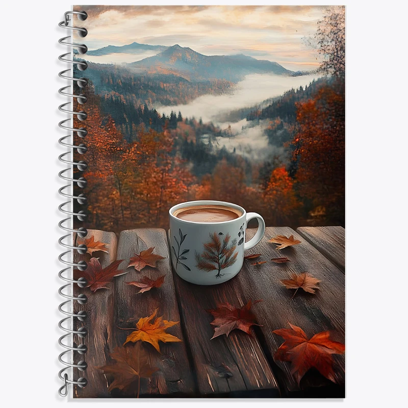 دفتر زبان 50 برگ خندالو مدل دو خط طرح فنجان قهوه و جنگل کد F7366