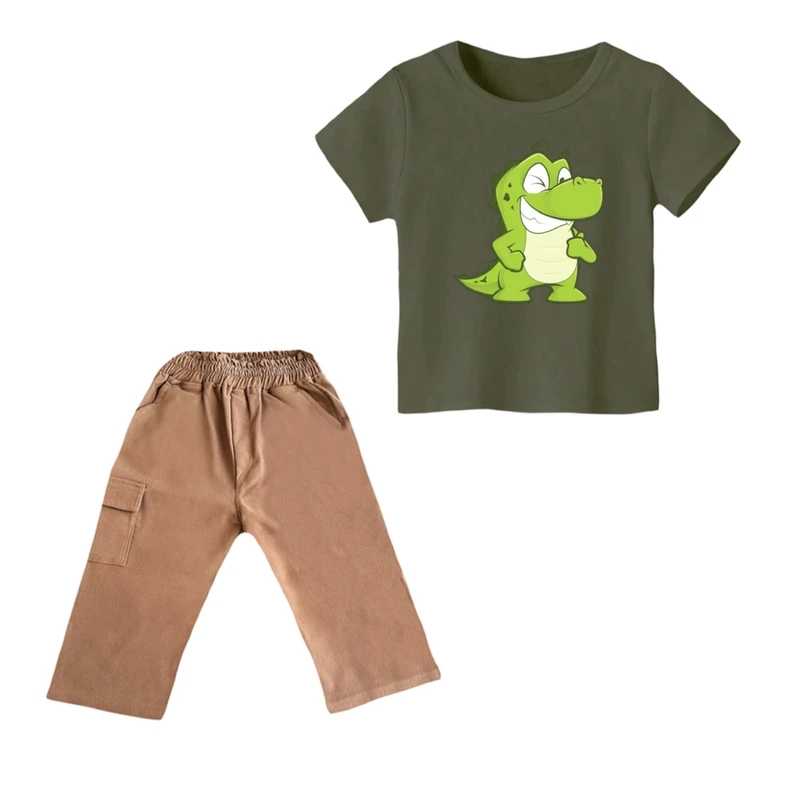 ست تی شرت و شلوارک پسرانه مدل تمساح کد ۳ رنگ سبز