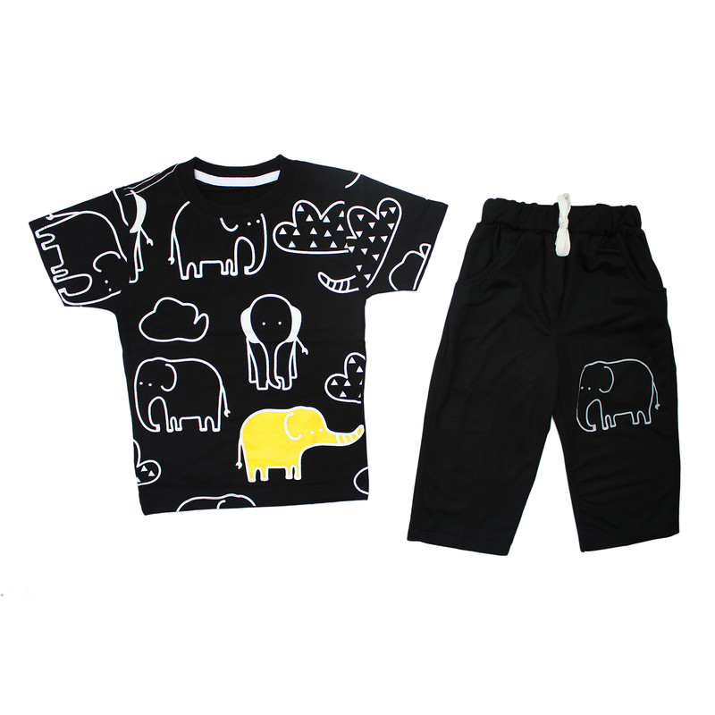 ست تی شرت و شلوارک بچگانه مدل فیل رنگ مشکی