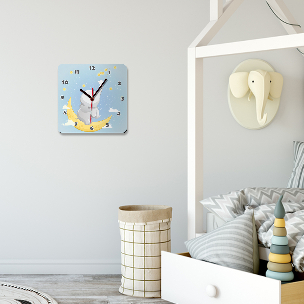 ساعت دیواری کودک باروچین مدل فیل و خرگوش کد c-118