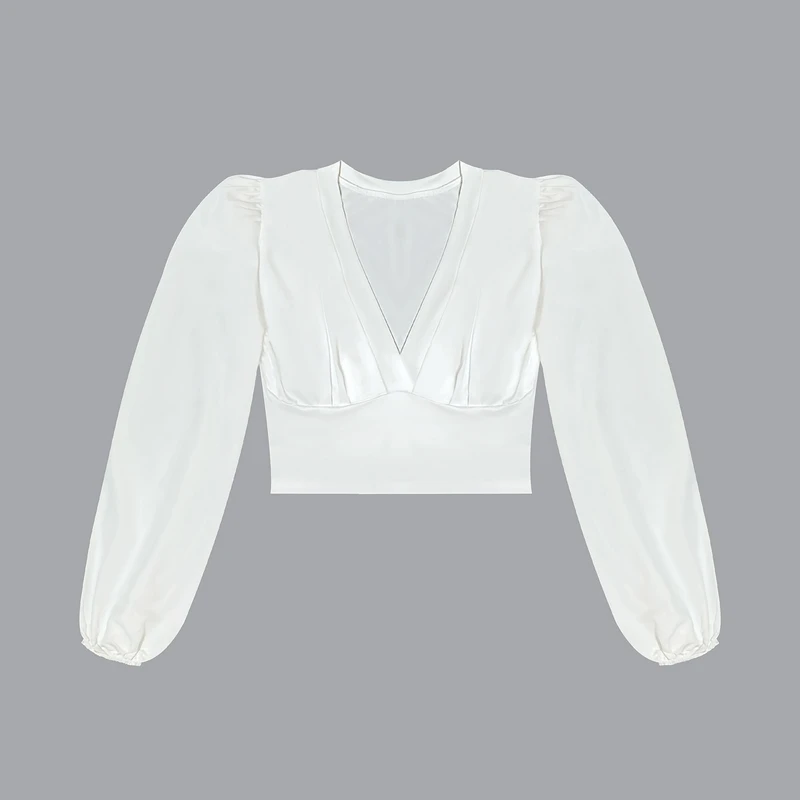 کراپ بلوز آستین بلند یقه هفت زنانه شین مدل مجلسی لیلی