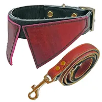 قلاده گردنی و بند قلاده یگ و گربه مدل تمام چرم یقه دار کد 4