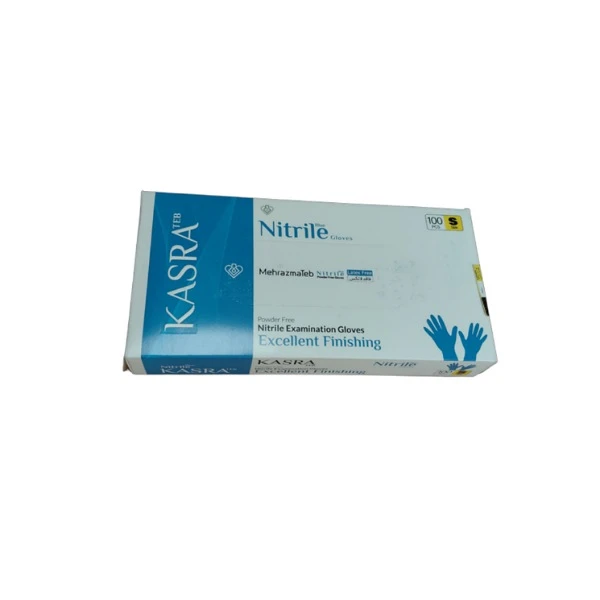 دستکش نیتریل غیر پودری کسری طب مدل 01S سایز کوچک (S) بسته 100 عددی