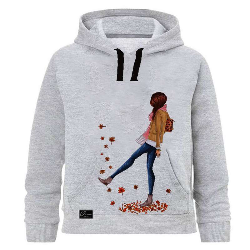 هودی دخترانه مدل پاییزی کد J16 رنگ طوسی