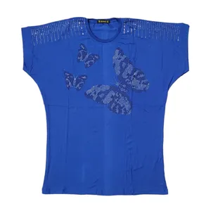 تی شرت آستین کوتاه زنانه مدل نگین دار طرح پروانه کد BL4454